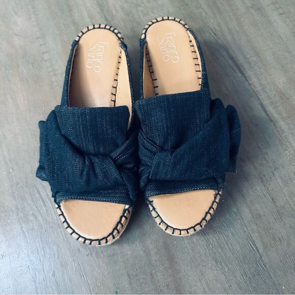 Franco Sarto Patrice Denim Espadrille, Slide Wedge Sandals. - Picture 1 of 5